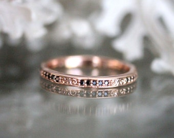 Vintage Inspired Black Diamond Eternity Ring, 14K Rose Gold Ring, Wedding Band, Stacking, Engagement Ring, Recycled - Custom Made For You