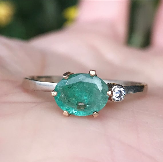 Emerald and Moissanite 14K Yellow White Gold Ring Gold - Etsy