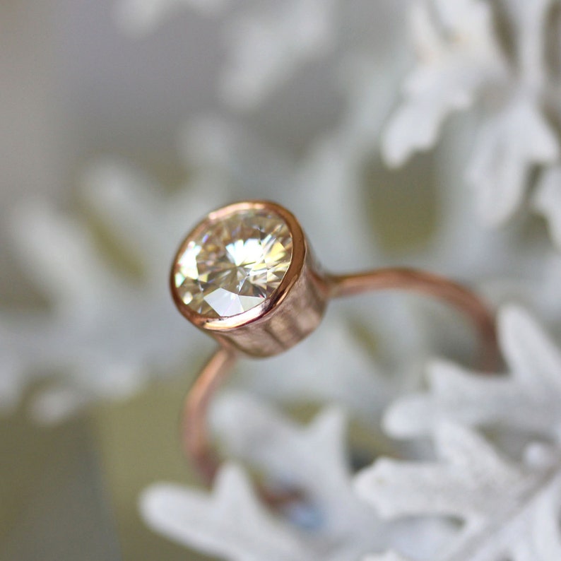 7.5mm Forever One Moissanite 14K Rose Gold Engagement Ring, Stacking Ring, Recycled Gold Ring, Eco Friendly Gold Ring Custom Made For You image 2