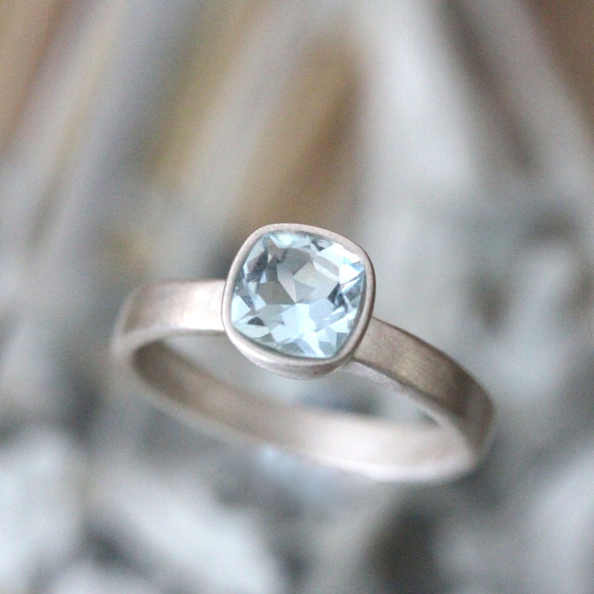 Aquamarine Sterling Silver Ring Gemstone Ring Cushion Cut | Etsy