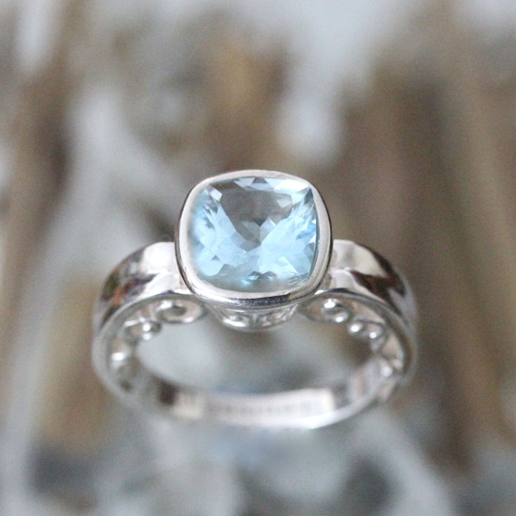 Genuine Aquamarine Sterling Silver Ring Gemstone Ring | Etsy
