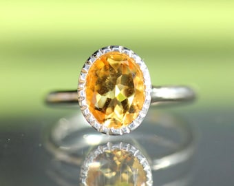 Golden Citrine Sterling Silver Ring, Gemstone Ring, Milgrain Details In No Nickel / Nickel Free, Recycled Argentium - Custom Made For You