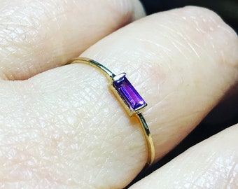 Solid 14k Gold Amethyst Baguette Ring, February Personalize Ring, Stacking Ring, Engagement Ring, Recycled Gold Ring - Custom Made For You