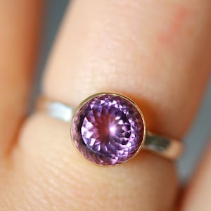 Purple Amethyst Sterling Silver and 14K Gold Ring, Gemstone Ring, Stacking Ring, Protuguese Cut Ring, Argentium Silver Custom Made For You image 5