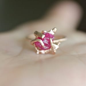 Genuine Raw Ruby 14K Rose Gold Ring, Stacking Ring, Gemstone Ring, Statement Ring, Eco Friendly - Ship In The Next 9 Days