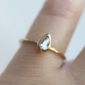 White Sapphire 14K Gold Engagement Ring, Stacking Ring, Gemstone Ring, Wedding Ring, Eco Friendly, Pear Shape Ring - Custom Made For You