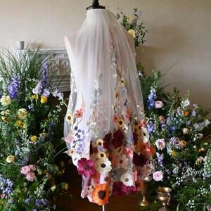 Bridal Flower Wedding Veil Long 3D Flower Hair Accessories Customized main image 1