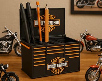 Harley Davidsn Inspired Desk Organizer – Motorcycle Tool Box Style Pen Holder