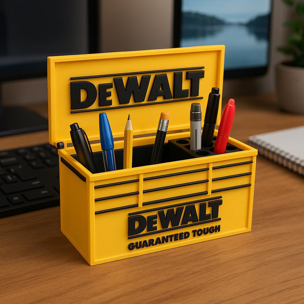 Portalápices inspirado en Dewalt: organizador de espacio de trabajo duradero y funcional