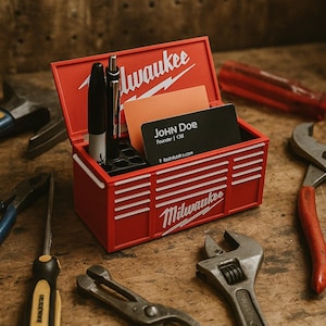 Mlwa- Inspirierte Mini Toolbox Stift- und Visitenkartenhalter - Schreibtisch Organizer Geschenkidee für Männer