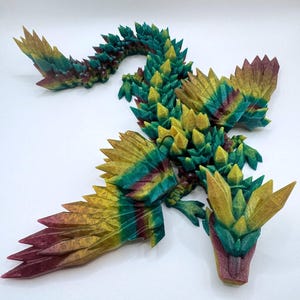 Crystal Dragon 3D Printed Figurine, Articulated Winged Fidget, Gemstone Fantasy Desk Display Gift