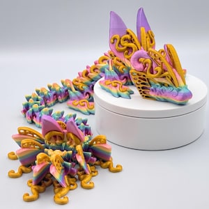Butterfly Dragon 3D Printed Articulated Figurine, Shelf Decor Idea, Colorful Dragon Collectible with with Small Wings