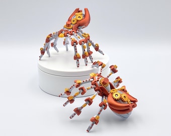 3D Printed Steampunk Spider Articulated Figurine, Mechanical Bug