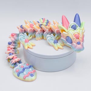 Easter Egg Cookie Dragon Figurine, 3D Printed Articulated Basket Filler Pastel Fidget