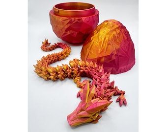 3D Printed Crystal Dragon Egg, Articulated Mystical Creature Bookshelf Decor
