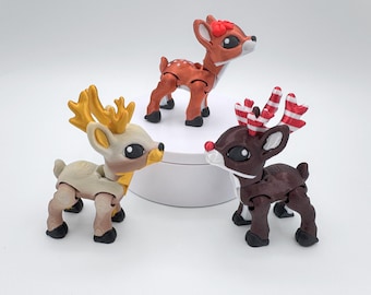 3D Printed Articulated Reindeer Figures, Poseable Christmas Ornament and Holiday Desk Decor