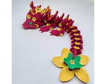 Articulated Cherry Blossom Dragon Figurine, 3D Printed Spring Decor