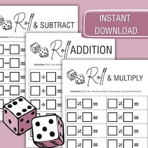 Roll and Add, Subtract or Multiply Printable Math Dice Game Worksheet | Fact Fluency (PDF)