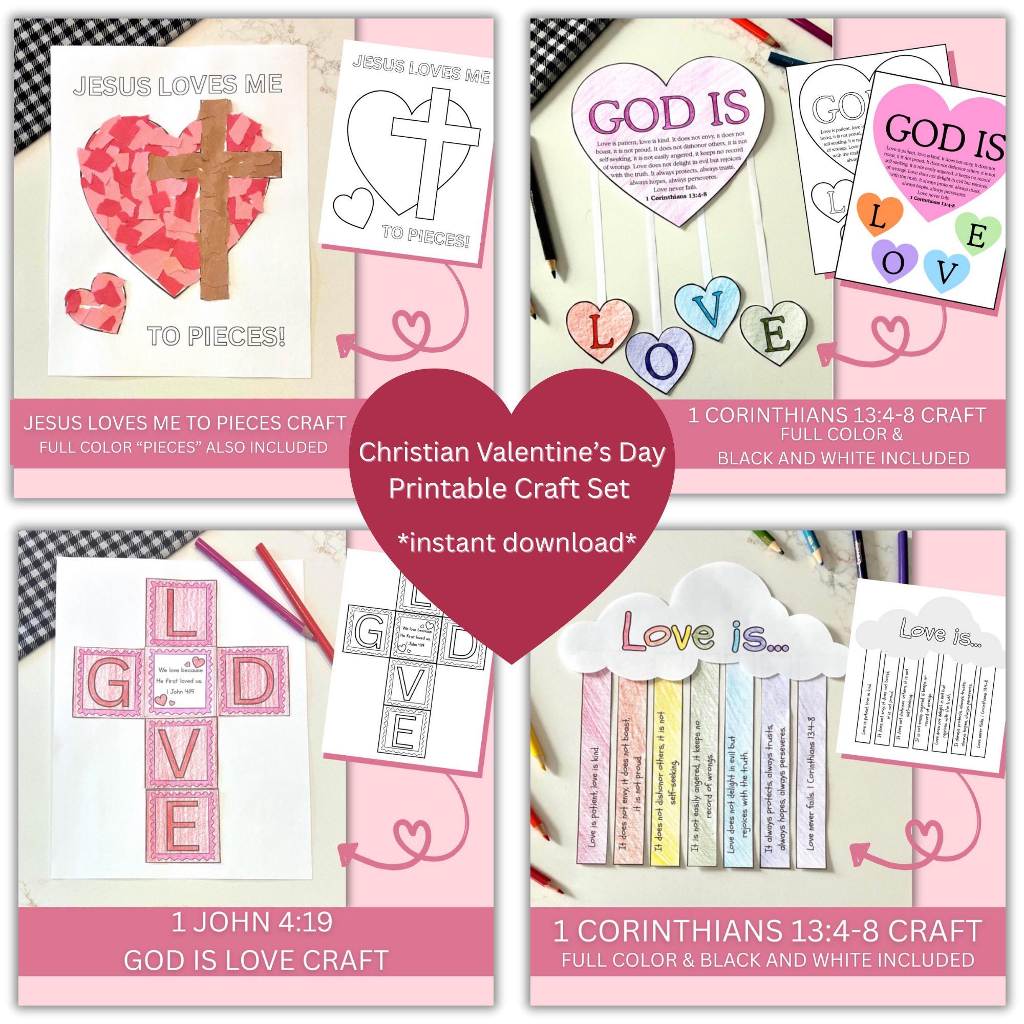 Set of 4 God is Love Printable Kids Craft | Christian Valentine's Day ...