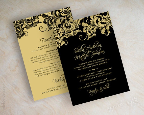 Items similar to Black and gold wedding invitations