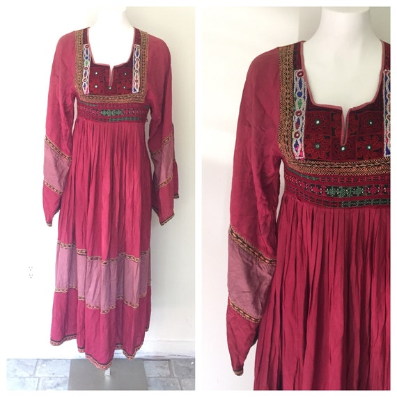 Indian Cotton Gauze Dress Vintage 70s GYPSY BOHO D