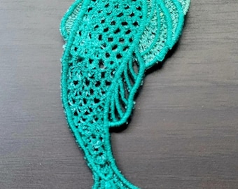 Mermaid Bookmark - machine embroidered, 7 inch x 1.75 inch, fantasy, shaped, stiffened freestanding lace - with tassel or without