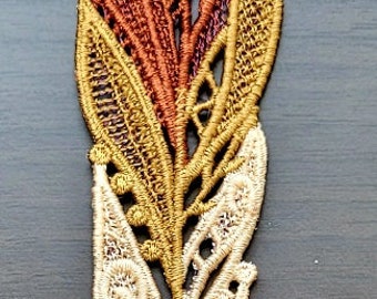 Feather Bookmark - machine embroidered, 6 inch x 1.5 inch, shaped, stiffened freestanding lace - with tassel or without