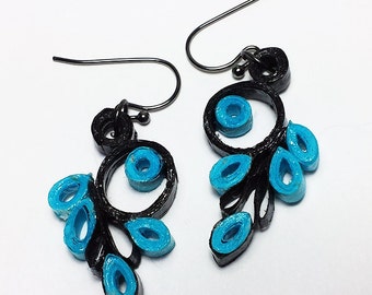 Flair - quilled paper earrings - black, teal, turquoise