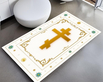 Personalized Christian Prayer Rug: Orthodox Cross Design