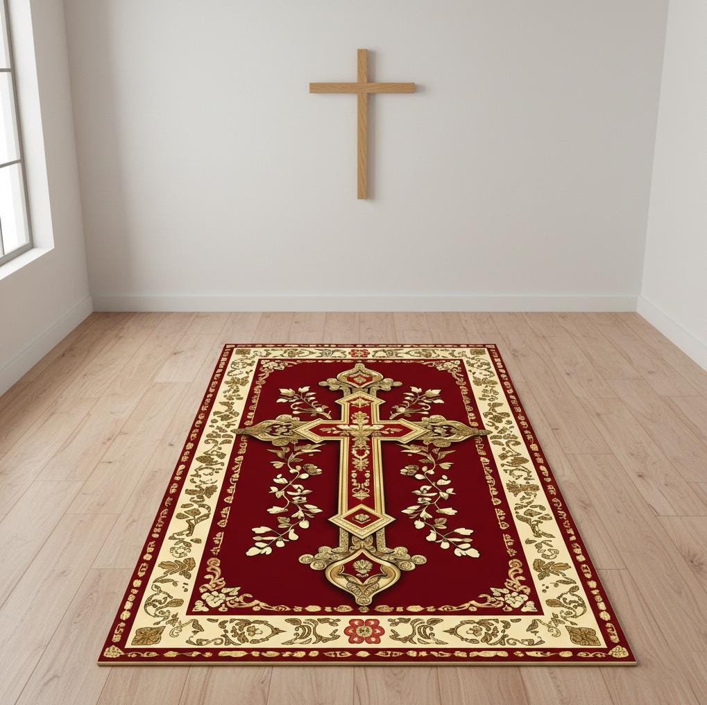 Orthodox Rug Orthodox Christian Kneeling Mat: Red Gold Cross Gift, Prayer Rug Home ...