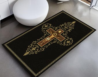 Personalized Christian Prayer Mat: Jesus Cross, Soft Velvet Rug
