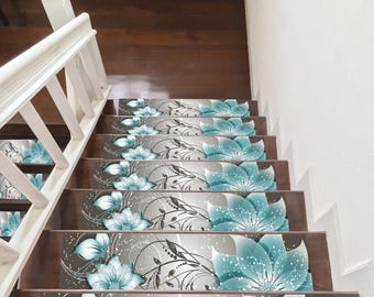 Custom Stair Rug: Non-Slip Modern Floral Stair Treads