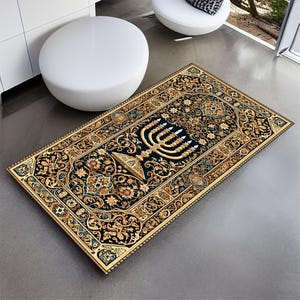 Custom Jewish Rug, Personalize Hebrew Mat, Personalize Prayer Mat, Hebrew Prayer Rug, Prayer Mat Menorah, Jewish Gift, Prayer Mat,Custom Rug