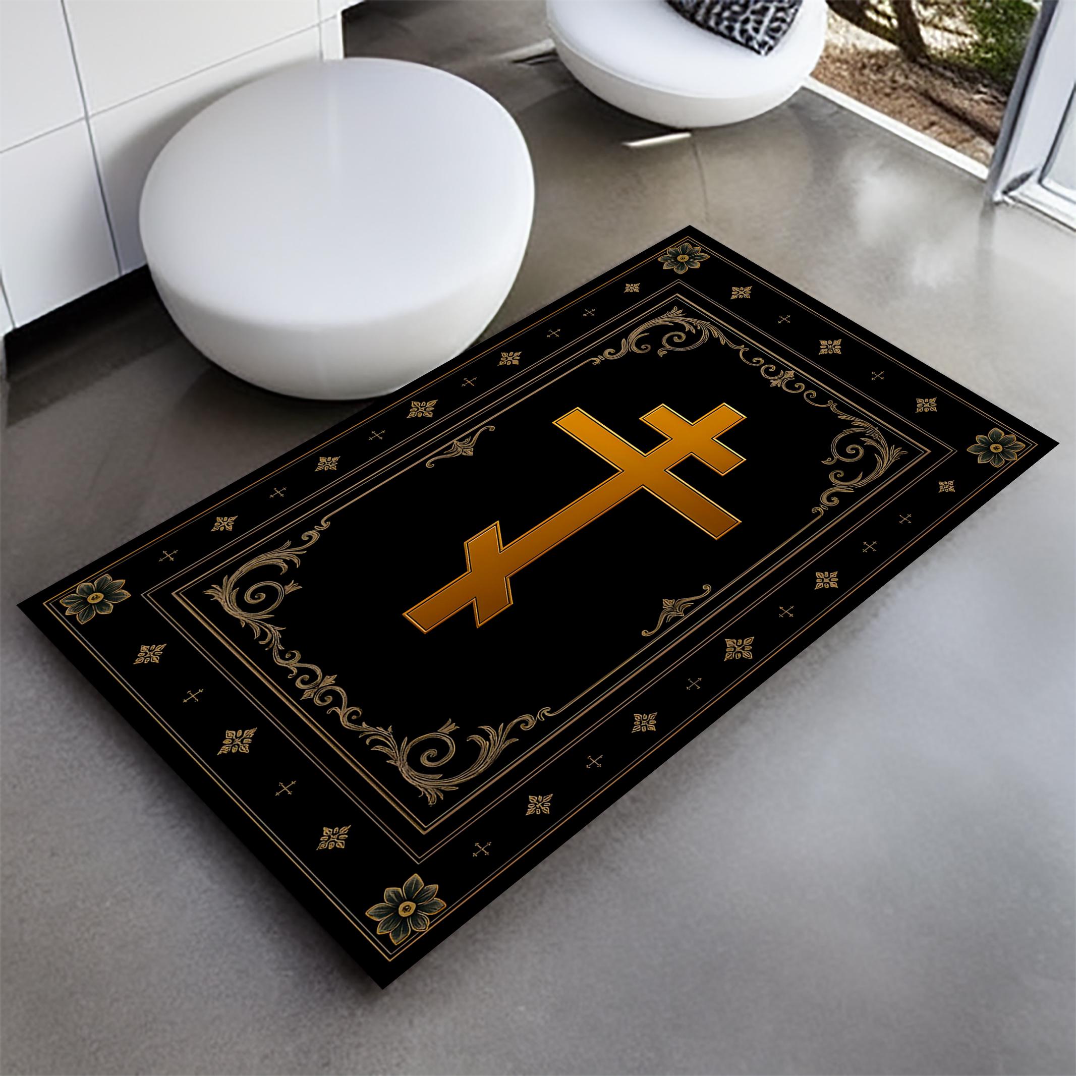 Orthodox Christian Prayer Rug: Gold Cross Design