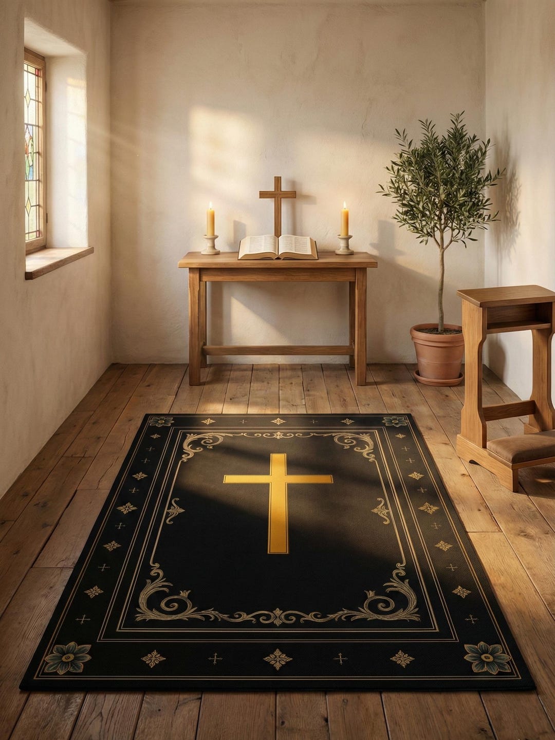 Christian Gifts: Christian Prayer Rug, Gold Cross Sign Mat, Jesus Rug ...