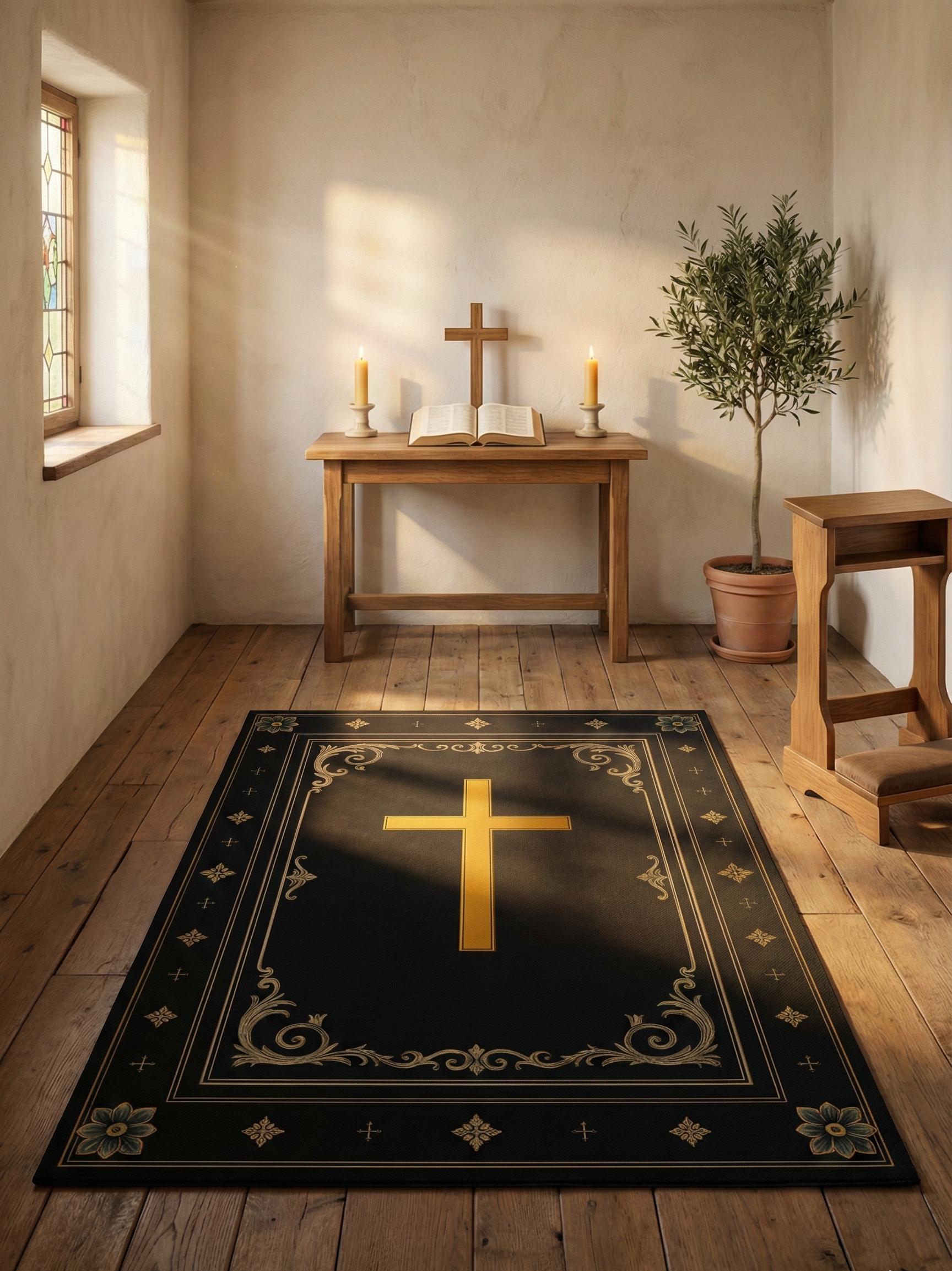 Custom Jesus Rug Christian Gifts: Christian Prayer Rug, Gold Cross Sign Mat, Jesus Rug ...