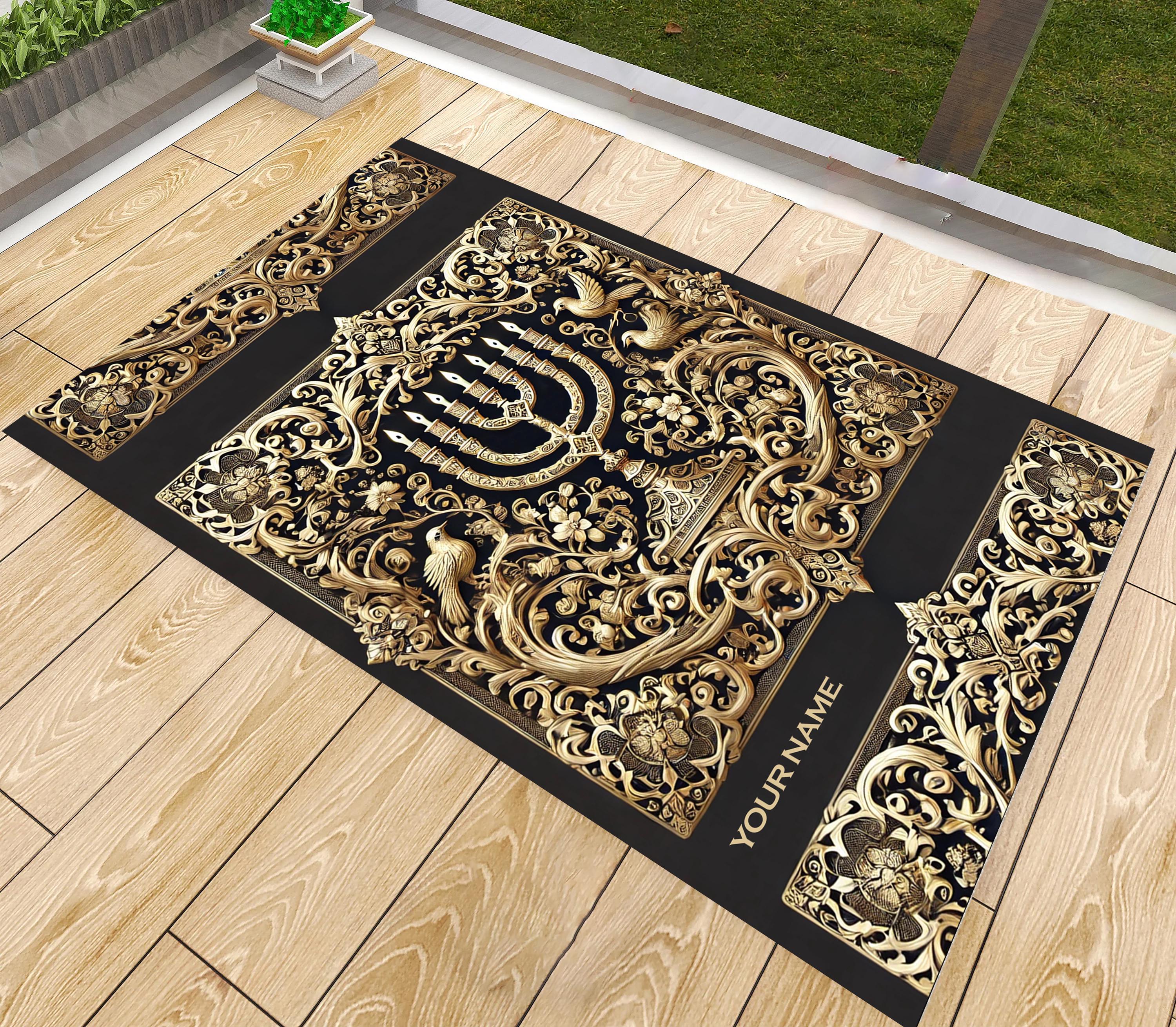 Judaica Rug Personalized Hebrew Prayer Rug: Custom Menorah Jewish Mat - Etsy