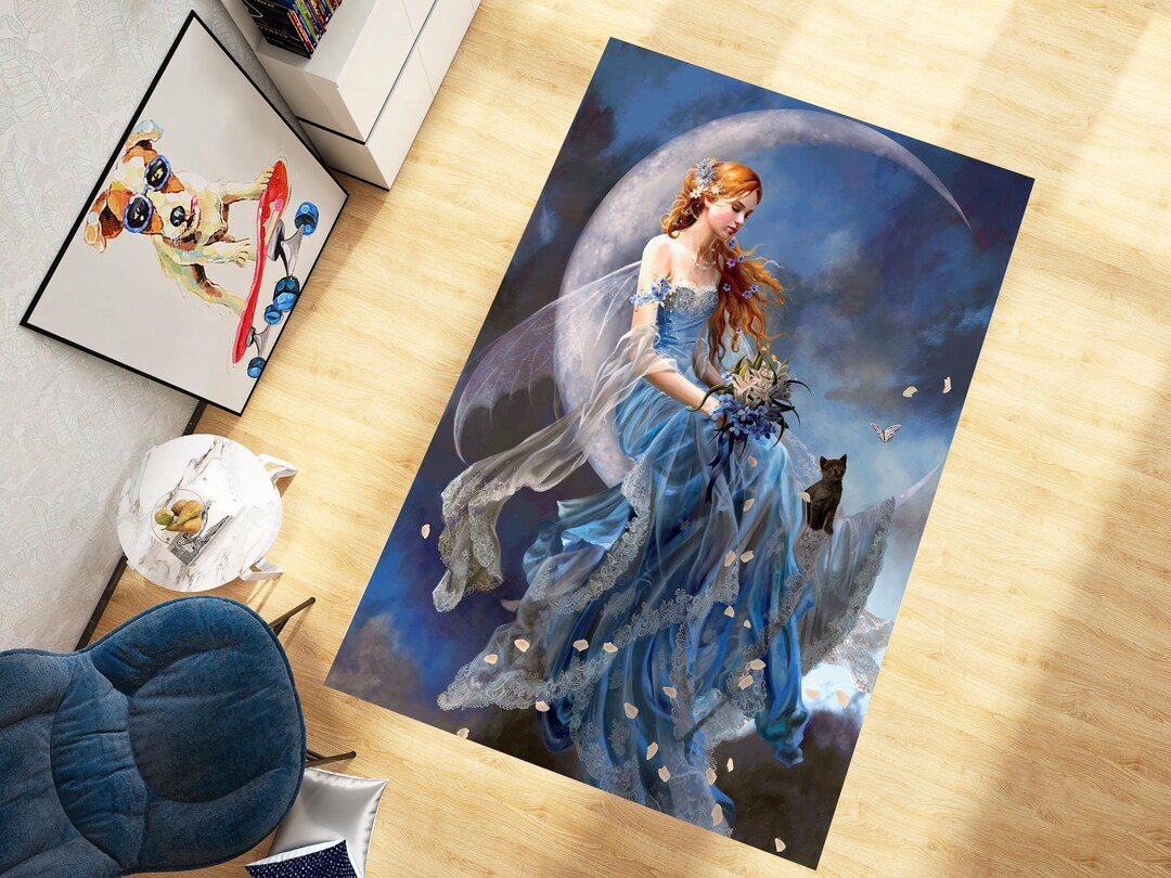 Waifu Rug Anime Princess Rug: Fantasy Girl With Cat, Soft Area Rug - Etsy
