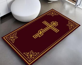 Orthodox Christian Prayer Rug: Cross Design Sacred Worship Mat, Religious Decor, Church Gift