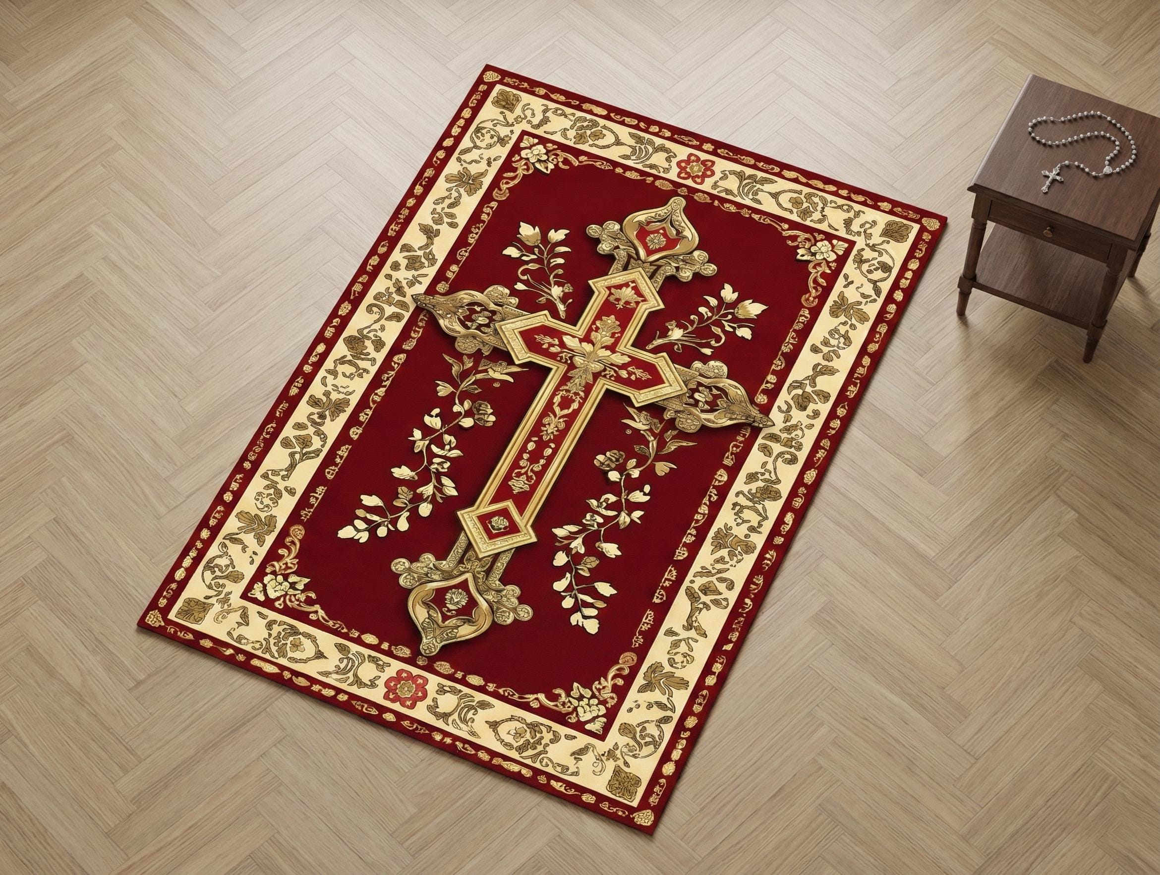 Orthodox Rug Orthodox Christian Kneeling Mat: Red Gold Cross Gift, Prayer Rug Home ...