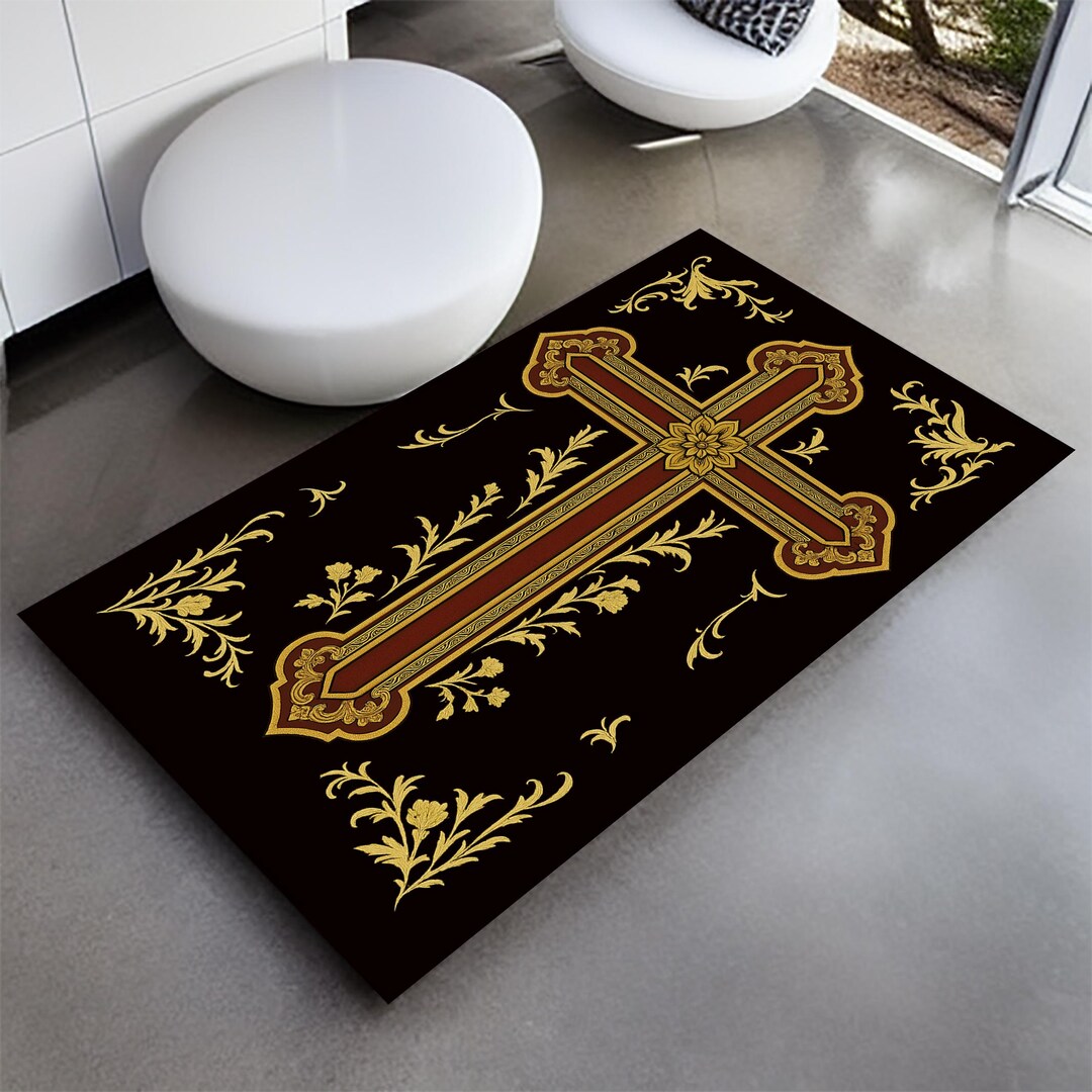 Elegant Gold Christian Cross Prayer Rug: Vintage Style Religious Wall ...