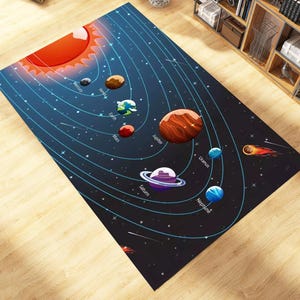 Tappeto decorativo per bambini, tappeto per area didattica, per camera da letto, tappeto con motivo a pianeta spaziale dei cartoni animati, per camerette dei bambini, arredamento moderno per la casa, pianeta blu