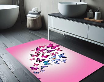 Floral Butterfly Bath Mat: Non-Slip Microfiber Bathroom Decor