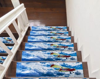 Airplane Stair Treads: Non-Slip Stair Rugs, Modern Home Decor (8.66x29.5in)