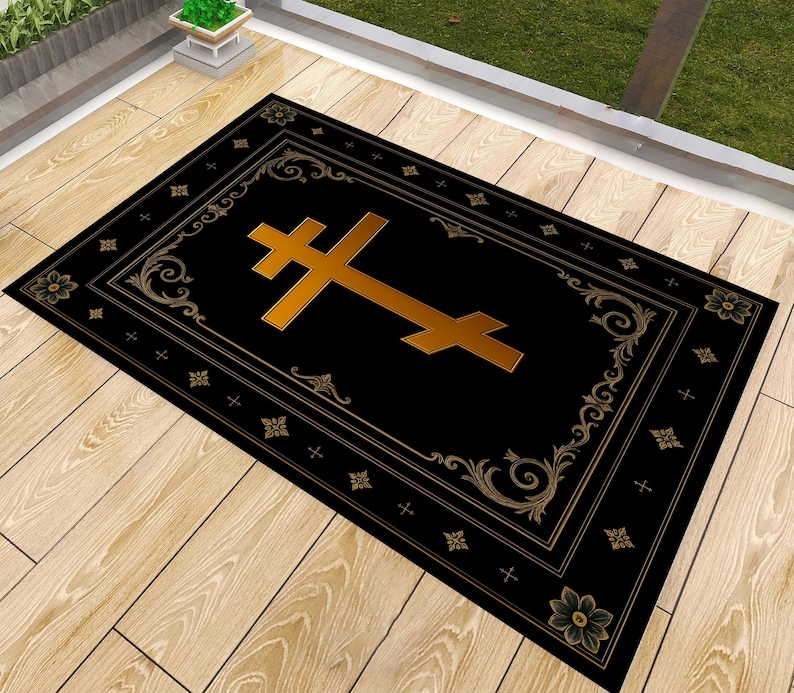 Orthodox Rug Elegant Orthodox Christian Prayer Rug: Gold Byzantine Cross Design ...