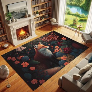 Floral Fox Rug: Retro Animal Bedroom Decor