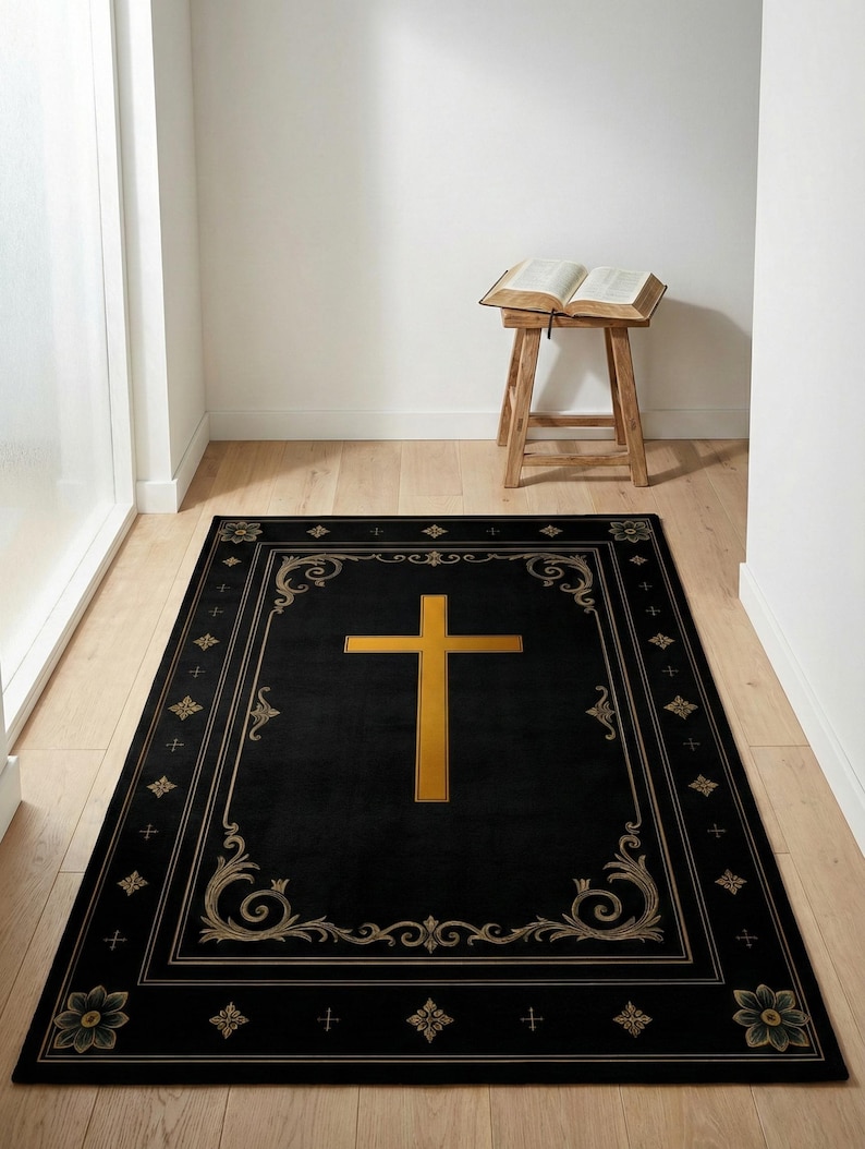 Christian Gifts: Christian Prayer Rug, Gold Cross Sign Mat, Jesus Rug ...