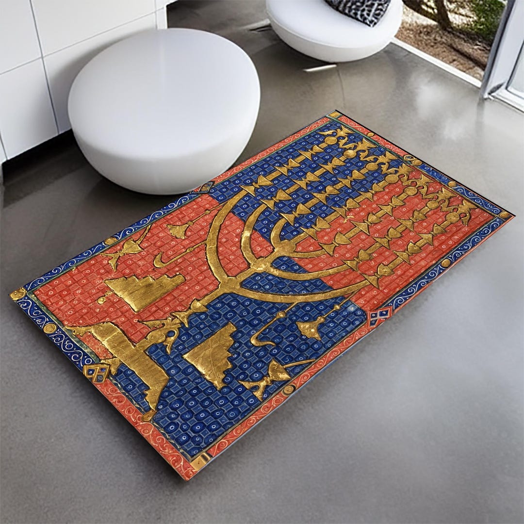Judaica Rug Gold Menorah Jewish Prayer Rug With Symbolic Design: Traditional ...