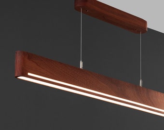 Curved Edge Solid Wood Linear Pendant Light