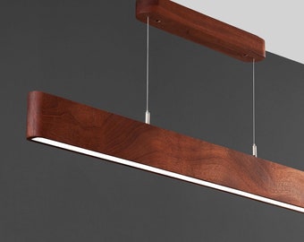 Curved Edge Solid Wood Linear Pendant Light
